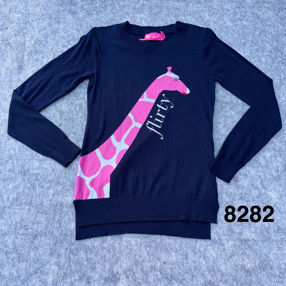 Macbeth Collection by Margaret Josephs Navy Flirty Giraffe Cotton Sweater M
